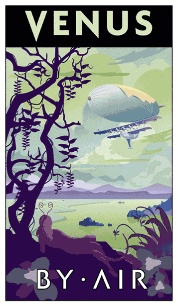 A poster featuring a dirigible on Venus