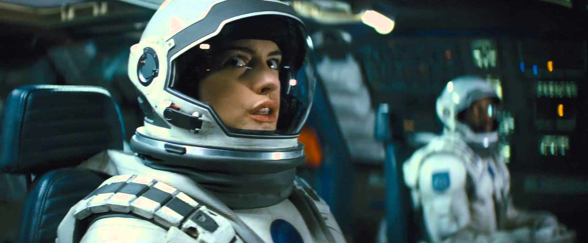 Anne Hatheway in a spacesuit in the movie Interstellar